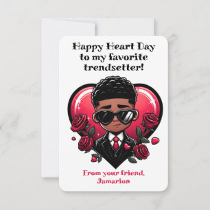Dapper African American Boy Classroom Valentine Thank You Card