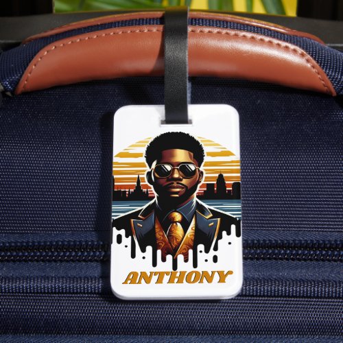  Dapper African American Man Mississippi Drip Logo Luggage Tag