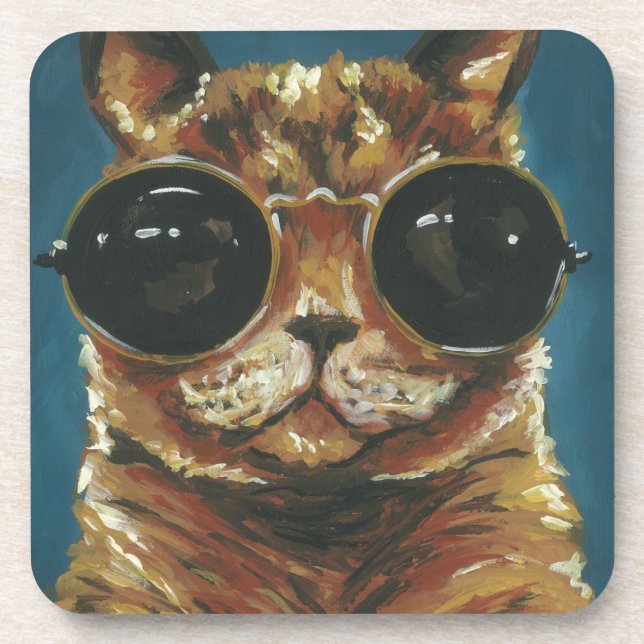 Dapper Animal | Kitty In Sunglasses Beverage Coaster (Front)