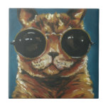 Dapper Animal | Kitty In Sunglasses Ceramic Tile<br><div class="desc">This print features a brown kitty in round sunglasses | By Jennifer Rutledge</div>