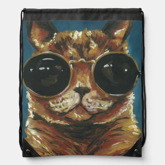 Dapper Animal | Kitty In Sunglasses Drawstring Bag (Front)