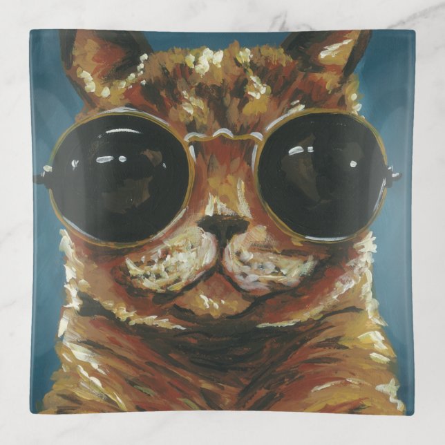 Dapper Animal | Kitty In Sunglasses Trinket Tray (Front)