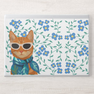 Dapper Animal Kitty in Sunglasses with Blue Floral HP Laptop Skin