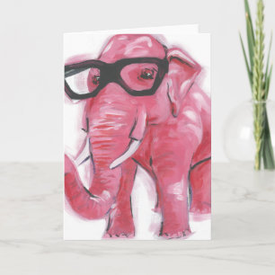 Dapper Animal   Pink Elephant In Eyeglasses Card