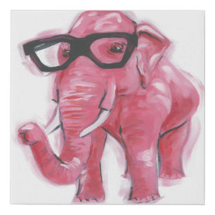 Dapper Animal Pink Elephant In Eyeglasses Faux Canvas Print