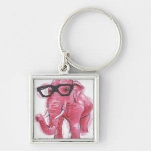 Dapper Animal Pink Elephant In Eyeglasses Keychain