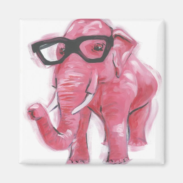 Dapper Animal | Pink Elephant In Eyeglasses Magnet (Front)