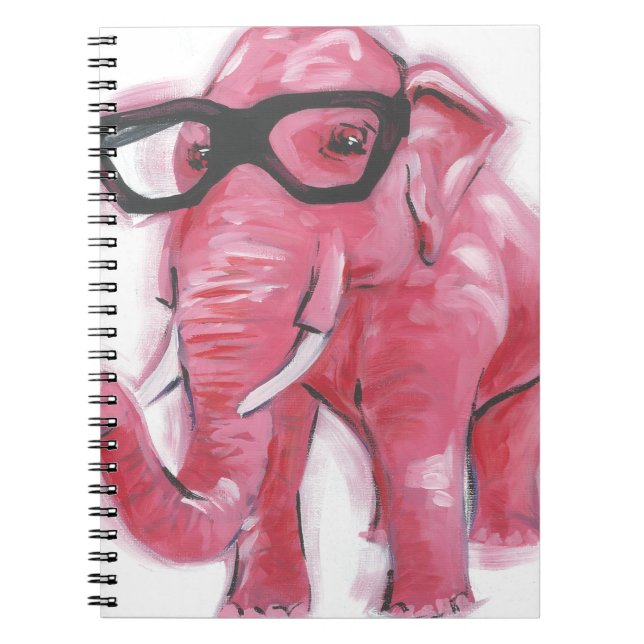 Dapper Animal | Pink Elephant In Eyeglasses Notebook (Front)