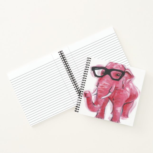 Dapper Animal | Pink Elephant In Eyeglasses Notebook (Inside)