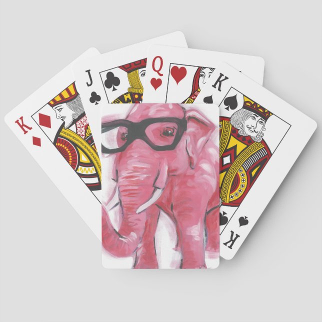 Dapper Animal | Pink Elephant In Eyeglasses Poker Cards (Back)