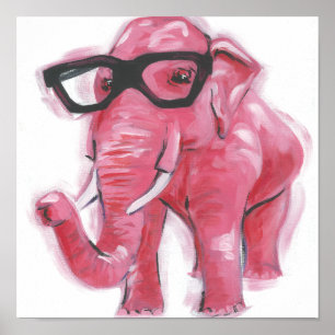 Dapper Animal Pink Elephant In Eyeglasses Poster