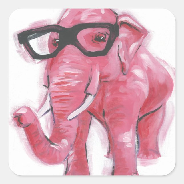 Dapper Animal | Pink Elephant In Eyeglasses Square Sticker (Front)