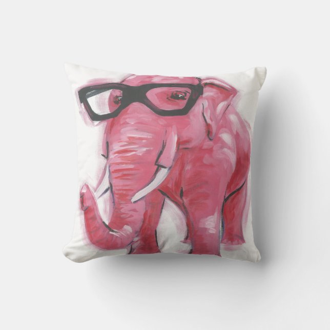 Dapper Animal | Pink Elephant In Eyeglasses Throw Pillow (Front)
