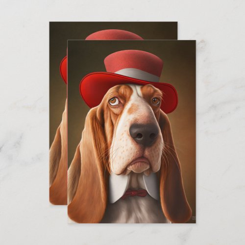 Dapper Basset Hound with Red Hat Thank You Card