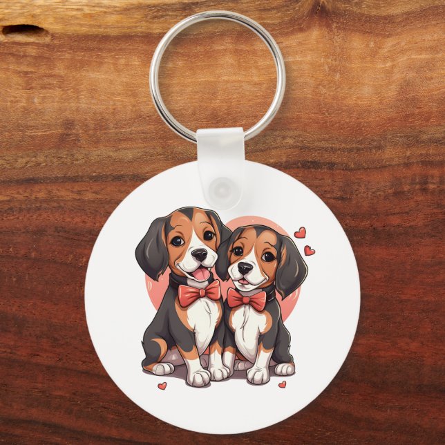 Dapper Beagle Dogs Art Keychain (Back)
