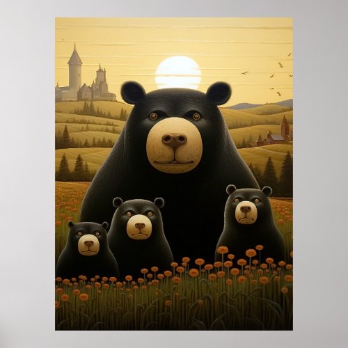 Dapper Bear Family in a Floral Kingdom Poster