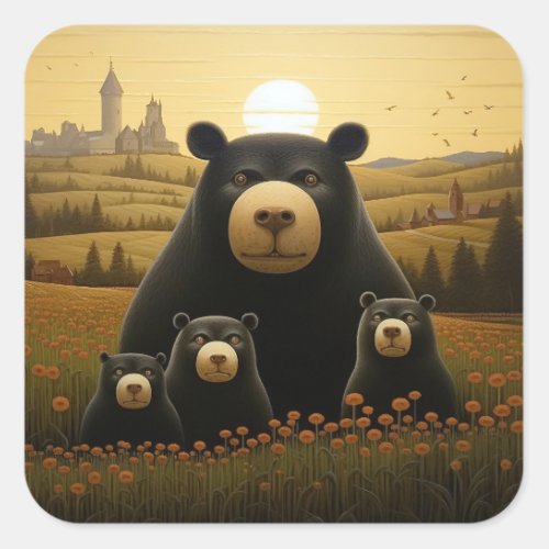 Dapper Bear Family in a Floral Kingdom Square Sticker