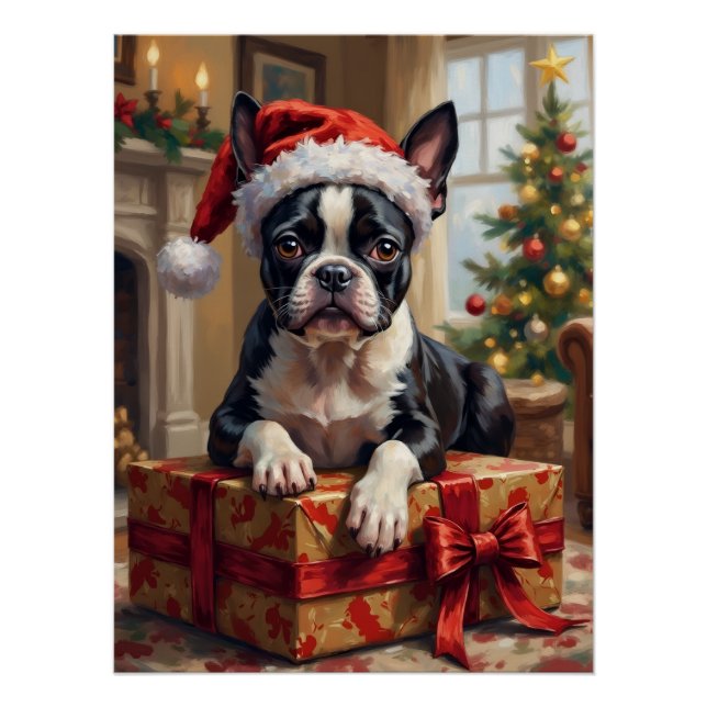 Dapper Boston Terrier Dog Christmas Gift Poster (Front)