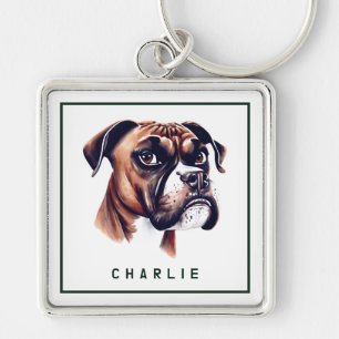 Dapper Boxer Pup Personalized Keychain