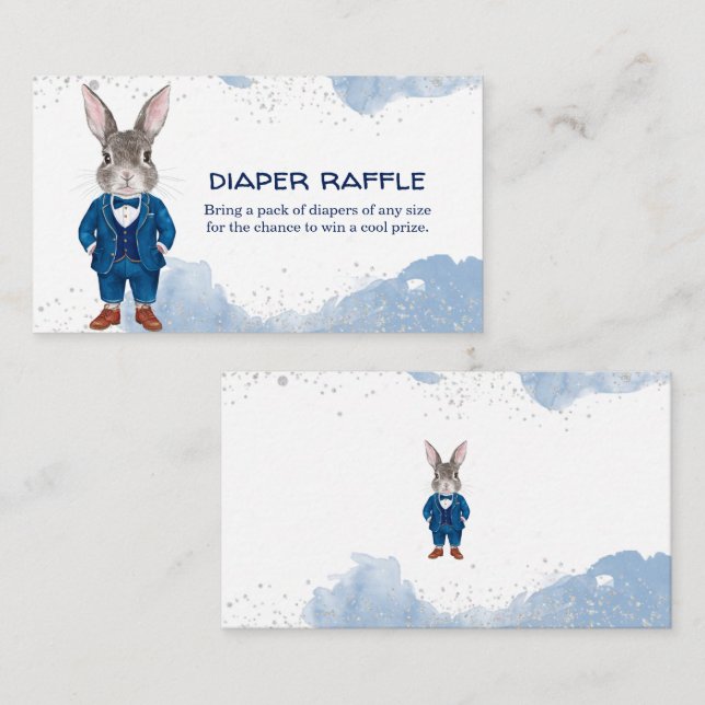 Dapper Boy Bunny in a Blue Suit Diaper Raffle Enclosure Card (Front/Back)