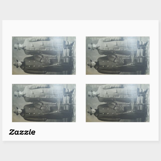 Dapper Brothers in Overcoats RPPC B&W Photo Image Rectangular Sticker (Sheet)