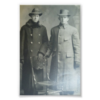 Dapper Brothers in Overcoats RPPC B&W Photo PRINT