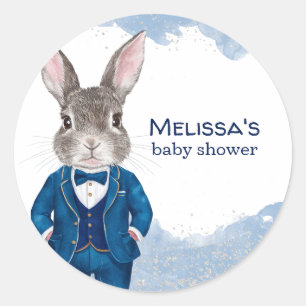 Dapper Bunny in a Blue Suit Boy Baby Shower Classic Round Sticker