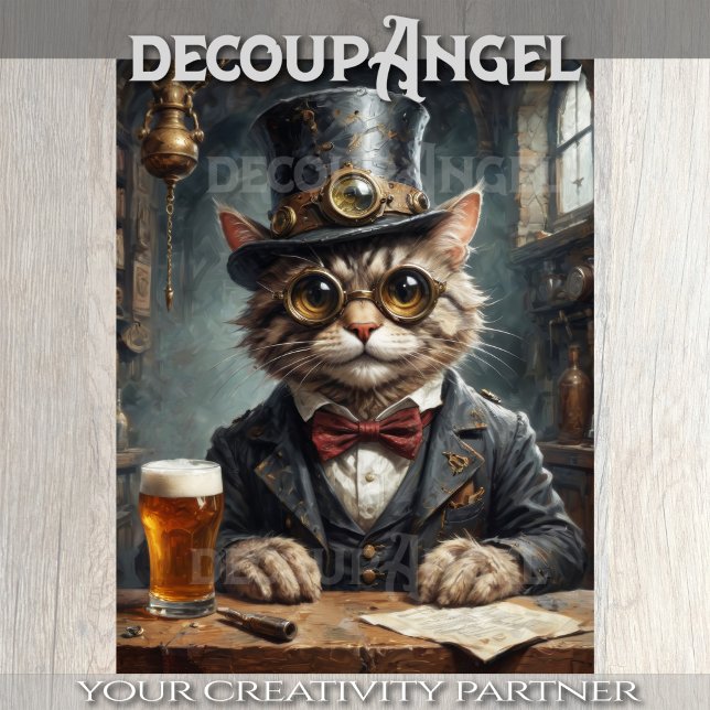 Dapper Cat drinking Beer - Decoupage -  Tissue Paper (Creator Uploaded)