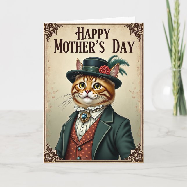 Dapper Cat Mothers Day Illustration Card (Front)