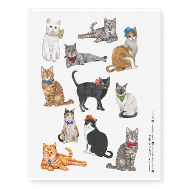 Dapper Cats Temporary Tattoos (Front)