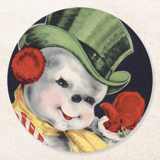 Dapper Christmas Snowman Round Paper Coaster (Front)