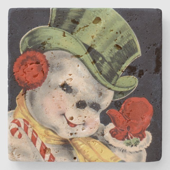 Dapper Christmas Snowman Stone Coaster (Front)