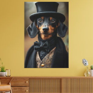Dapper Dachshund in Elegant Victorian Attire Canvas Print