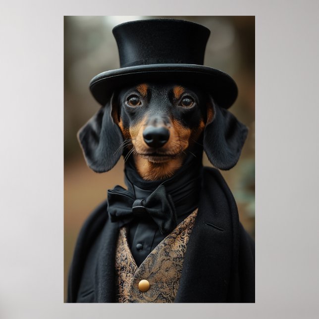 Dapper Dachshund in Elegant Victorian Attire Poster (Front)