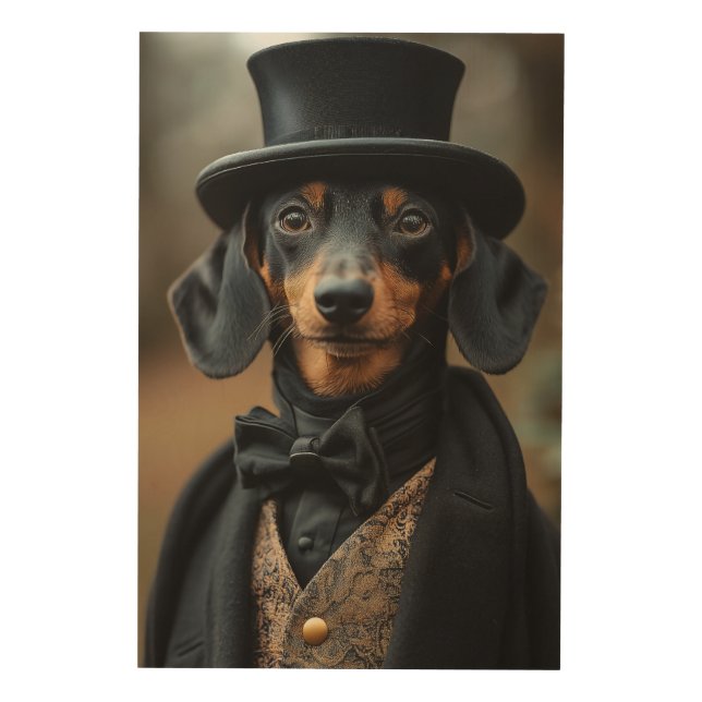 Dapper Dachshund in Elegant Victorian Attire Wood Wall Art (Front)
