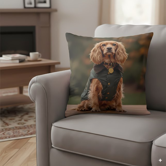 Dapper Dachshund in Green Coat Throw Pillow (Creator Uploaded)
