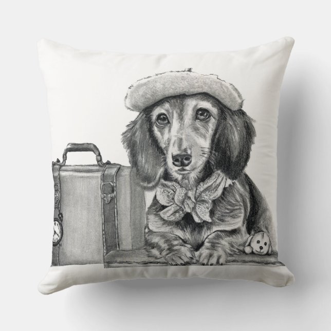 Dapper dachshund ready for adventure throw pillow (Back)