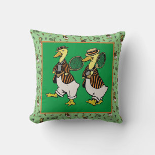 DAPPER DUCKS on green Throw Pillow