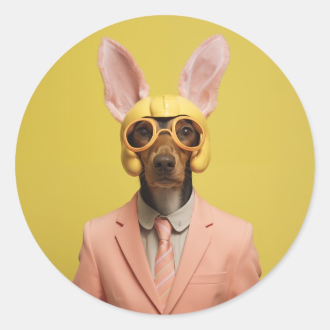 Dapper Easter Bunny Dog Classic Round Sticker (Front)