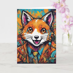 Dapper Fox – Whimsical Animal Art  Card
