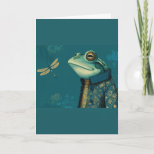 Dapper Frog & Dragonfly - Surreal Vintage Animal Card