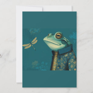 Dapper Frog & Dragonfly - Surreal Vintage Animal Holiday Card