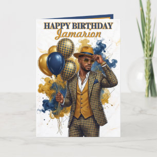 Dapper Gentleman Mustard and Navy Birthday Card