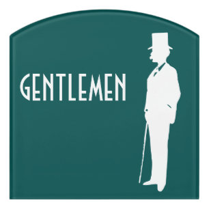Dapper Gentleman Peacock Blue Vintage Bathroom Door Sign