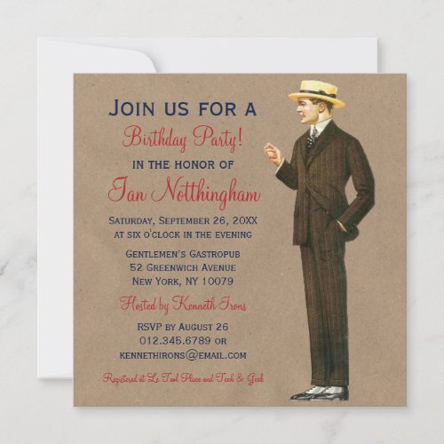 Dapper Gentlemans Birthday Party Invitations