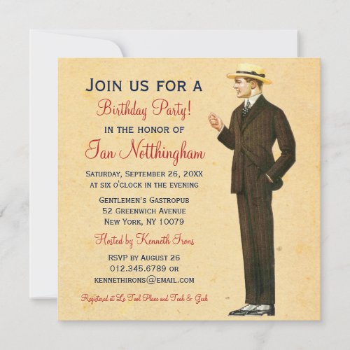 Dapper Gentleman's Birthday Party Invitations