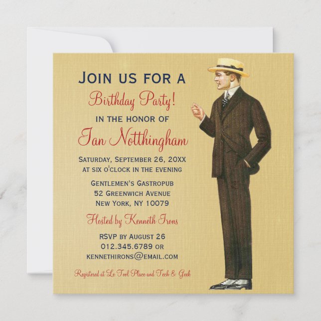 Dapper Gentleman's Birthday Party Invitations (Front)