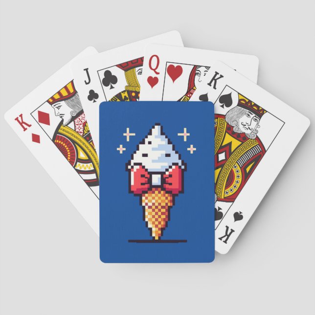 Dapper Ice Cream - Cute Pixel Art Dessert Design Poker Cards (Back)
