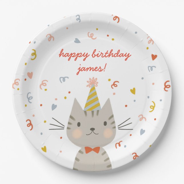 Dapper Kitty Birthday Party Paper Plates (Front)