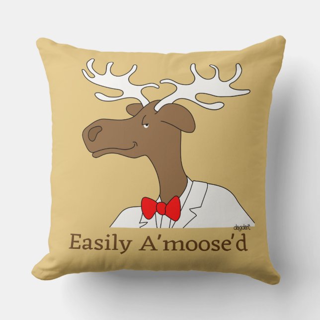 Dapper Moose Whimsical Throw Pillow (Front)